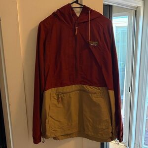 L.L. Bean Men’s Two-Tone Hooded Windbreaker - Burgundy and Tan